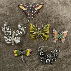 Colorful Butterfly and Dragonfly Brooch Set